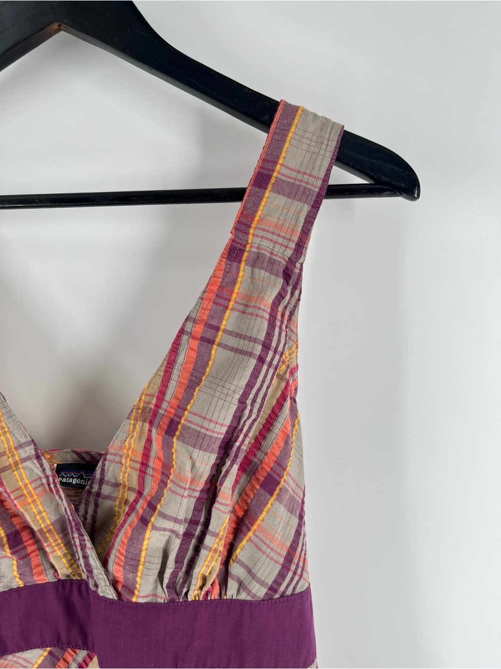 Patagonia Plaid Dress Size 10 Organic Cotton Empire Waist Sleeveless Purple - Picture 7 of 11